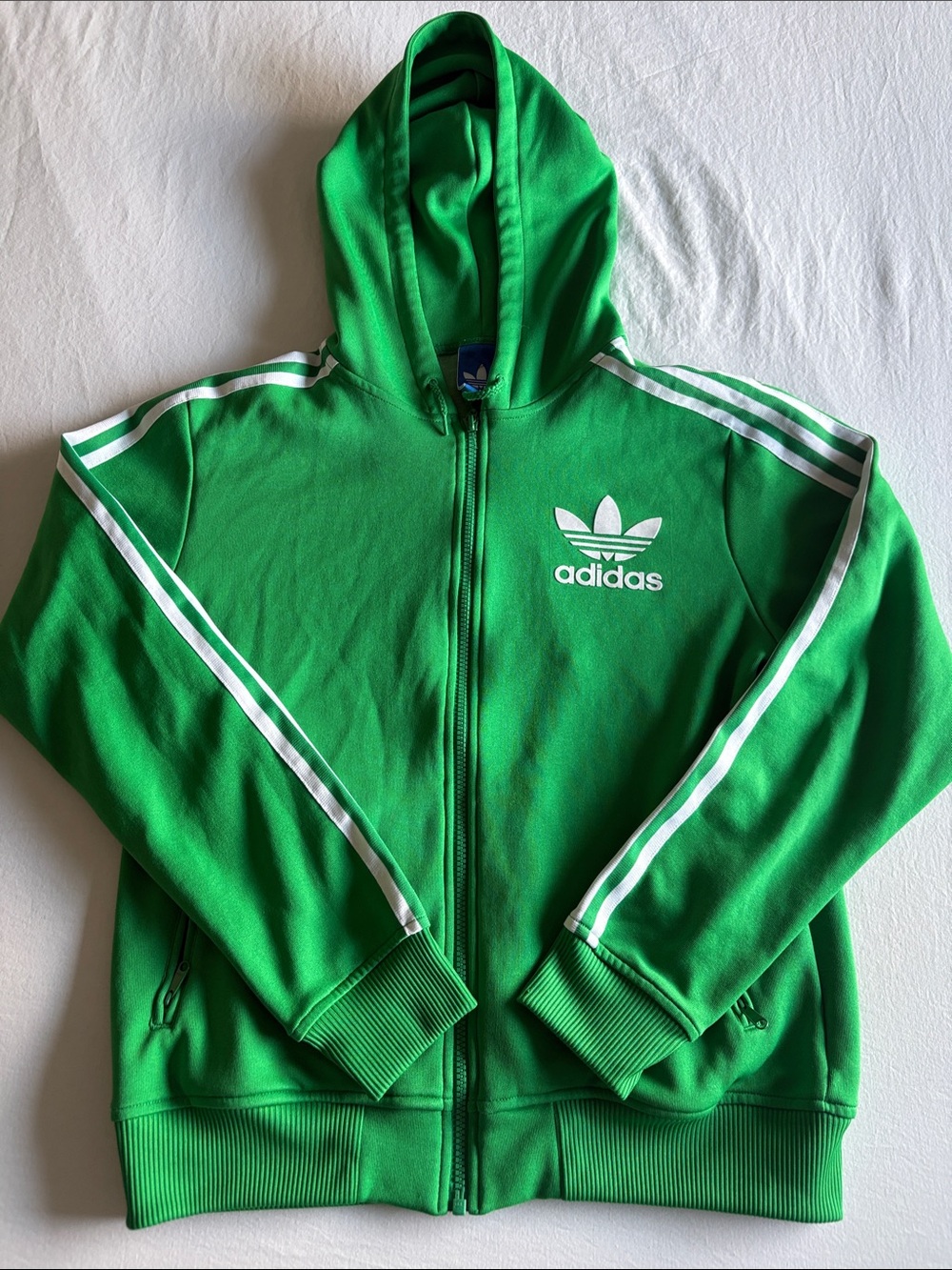 adidas Green Zip-Up Hoodie with White Stripes